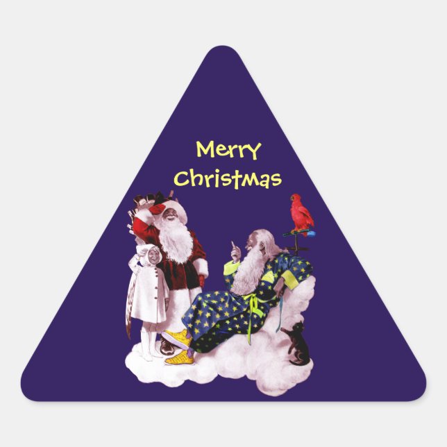 Sticker Triangulaire SANTA CLAUS, PETITE ANGEL & MERLIN Noël (Devant)