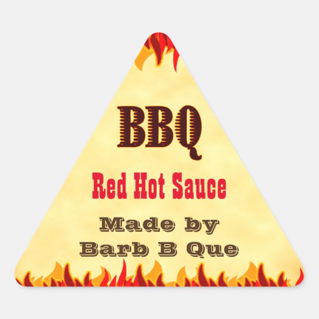 Sticker Triangulaire Sauce chaude BBQ personnalisée Red Flames (Devant)