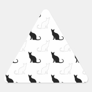 Sticker Triangulaire Silhouettes de chats noirs et blancs