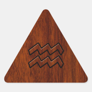 Sticker Triangulaire Symbole Aquarius Zodiac en acajou style bois