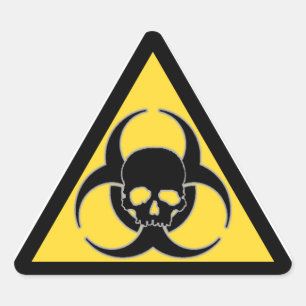 Sticker Triangulaire Symbole de risque biologique noir et jaune et crân