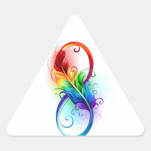 Sticker Triangulaire Symbole d'infini avec plume arc-en-ciel (Devant)