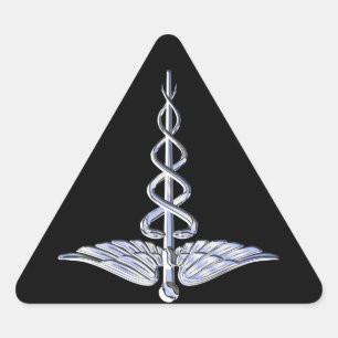 Sticker Triangulaire Symbole Médicale Caduceus sur le noir