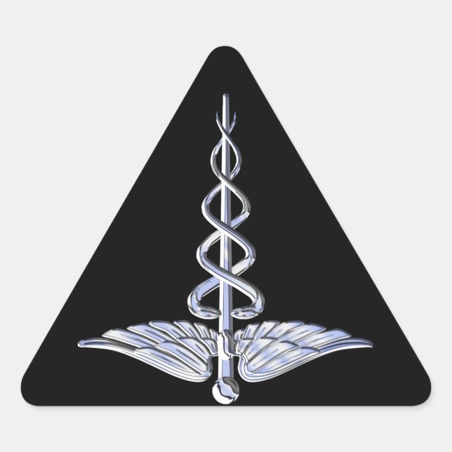 Sticker Triangulaire Symbole Médicale Caduceus sur le noir (Devant)