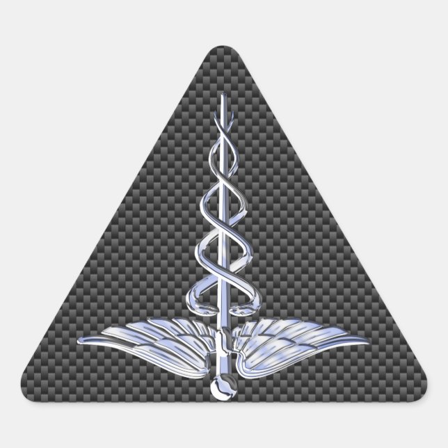 Sticker Triangulaire Symbole Médicale Silver Caduceus Style fibre de ca (Devant)