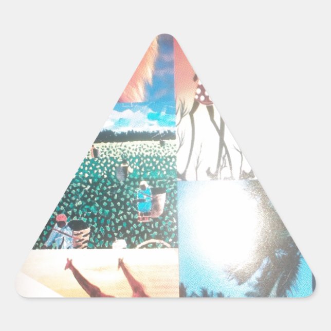 Sticker Triangulaire Tapisserie kenyane : Faune, culture et plage côtiè (Devant)