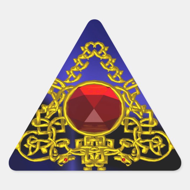 STICKER TRIANGULAIRE TRIANGLE CELTIQUE OR AVEC RUBY ROUGE (Devant)