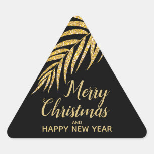 Sticker Triangulaire Tropcal Gold Glitter Palm Christmas Thank You
