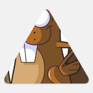 Sticker Triangulaire Un joli personnage de castor en caricature tenant 