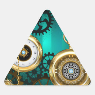 Sticker Triangulaire Veille bijoux Steampunk sur un Arrière - plan vert
