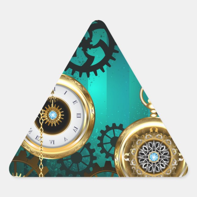 Sticker Triangulaire Veille bijoux Steampunk sur un Arrière - plan vert (Devant)