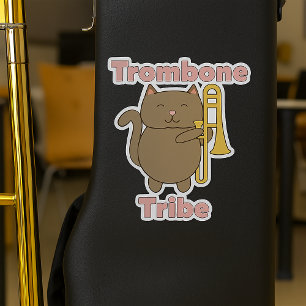 Sticker Tribu du Trombone Chat Brun Mignon Lettres Roses