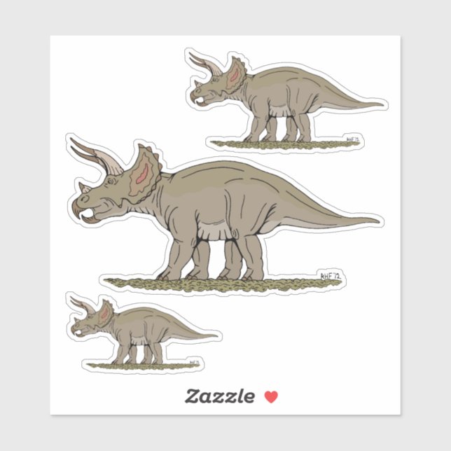 Sticker Tricératops de Dinosaure Crétacé (Feuille)