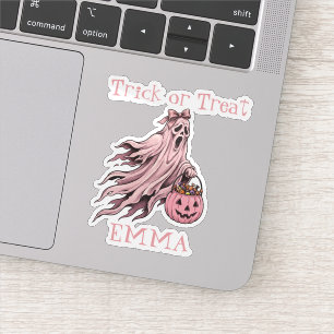 Sticker Trick or Treat Vintage Fantôme Rose Nom Personnali