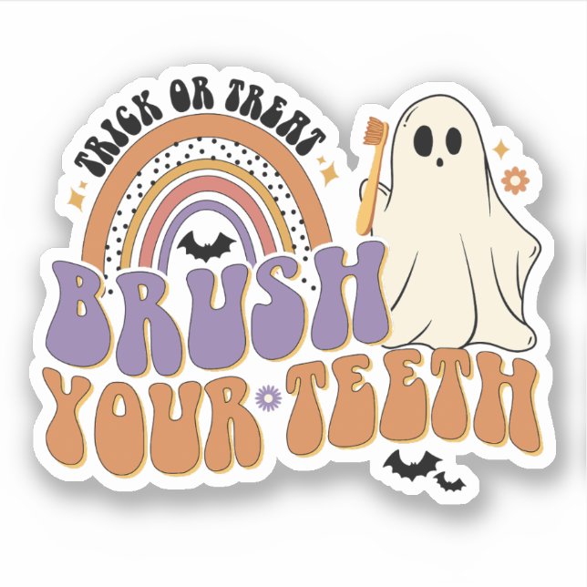 Sticker Trick Ou Traiter Bronzez Vos Dents Halloween Denti (Devant)
