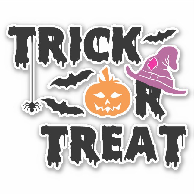 Sticker Trick ou traiter Halloween Typographie Citrouille  (Devant)