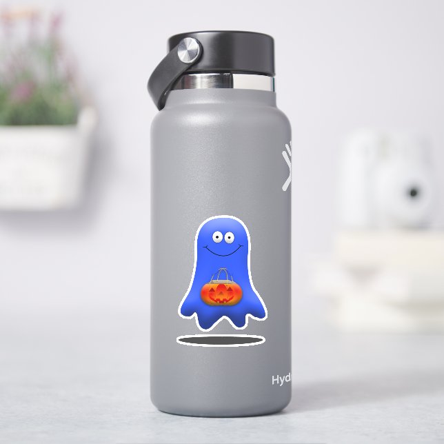 Sticker Tricoter ou traiter l'Halloween fantôme bleu (HydroFlask)
