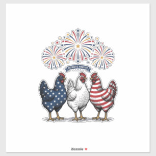 Sticker Trio de poulets patriotiques Gravure vintage Vecto