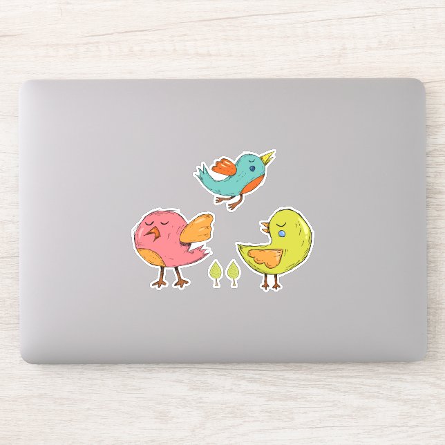 Sticker Trio d'oiseaux Whimsical colorés et mignons (Ordinateur)