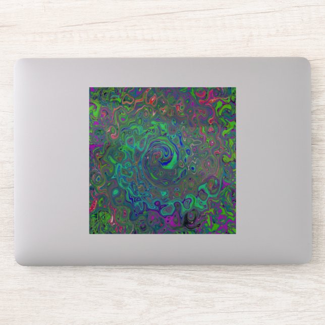 Sticker Trippy Chartreuse et Blue Retro Liquid Swirl (Ordinateur)