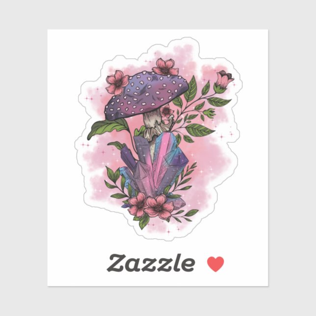 Sticker Trippy Psychedelic Earthy Champhrooms Floral Art (Feuille)