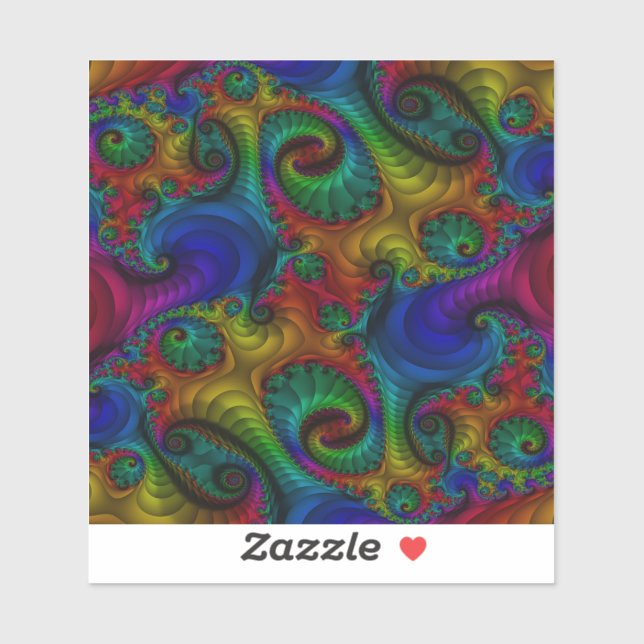Sticker Trippy Psychedelic Fractal Arc-en-ciel (Feuille)
