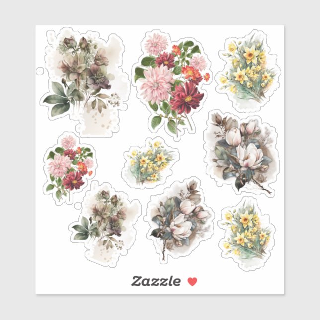 Sticker Trois fleurs différentes Feuille d'autocollant (Feuille)