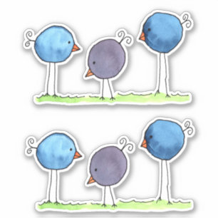 Sticker Trois oiseaux aquarelles fantaisistes