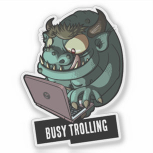 Sticker Troll Vert Drôle Occupé à Troller sur Ordinateur P