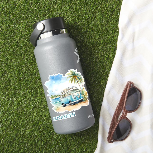 Sticker Tropical Island Retro Blue Bus personnalisé (HydroFlask Insitu)