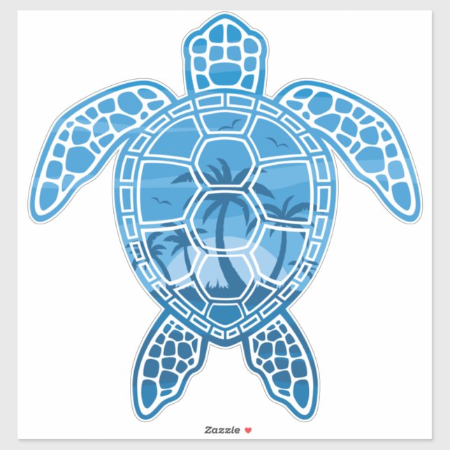Sticker Tropical Island Sea Turtle Design en bleu (Feuille)
