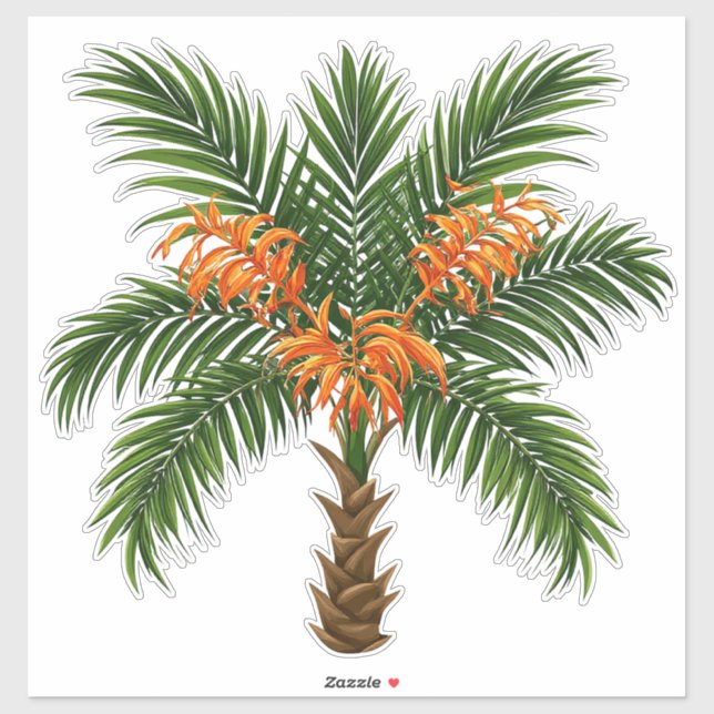 Sticker Tropical Palm Tree With Bright Orange Flowers (Feuille)