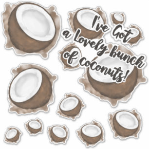 Sticker Tropical Summer Brown White Coconut Fruit Citation