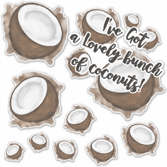 Sticker Tropical Summer Brown White Coconut Fruit Citation (Devant)