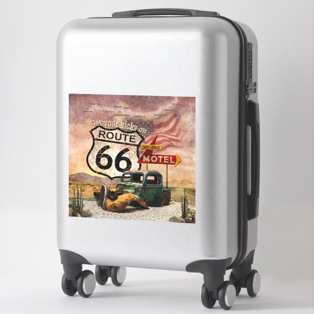 Sticker Trouvez vos coups de pied sur la route 66 (Sur valise)
