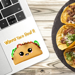 Sticker Tu veux parler taco ?  Taco Kawaii avec des yeux m