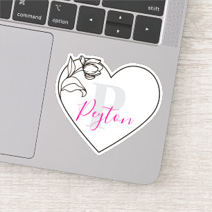 Sticker Tulipe Personnalisée Monogramme Cœur Romantique