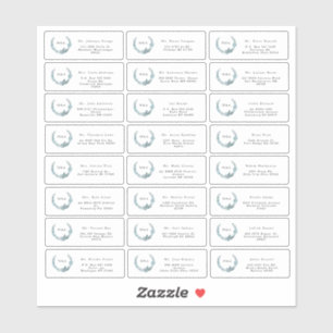 Sticker Turquoise Blue Botanical Wreath Monogram Mariages