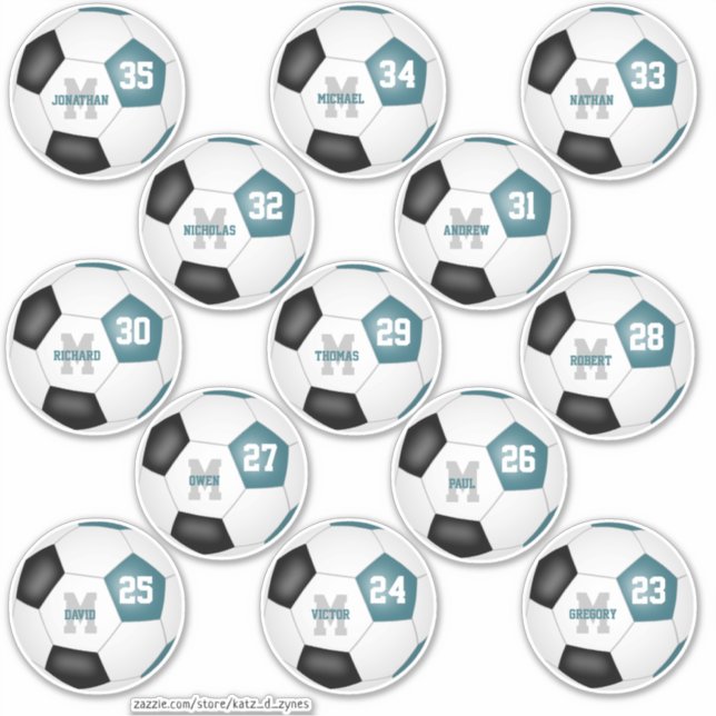 Sticker turquoise équipe de football noir couleurs 13 joue (Devant)