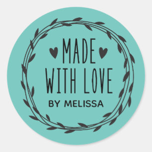 Sticker turquoise Fabriqué Avec Amour Classic Roun