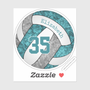 Sticker turquoise gris blanc volley filles nom numéro