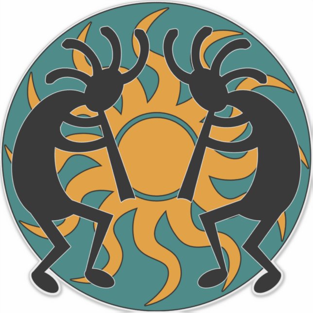Sticker Turquoise Jaune Noir Sud-Ouest Kokopelli Tribal Su (Devant)