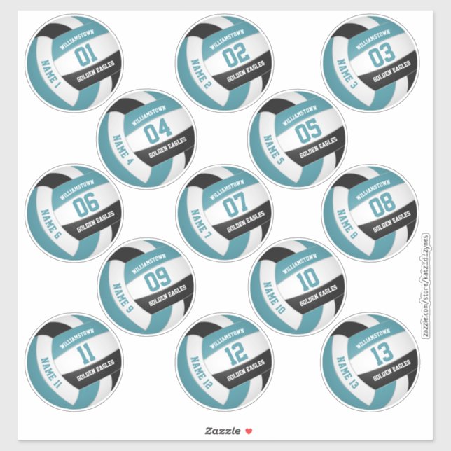 Sticker turquoise noir 13 joueurs personnalisés noms volle (Feuille)