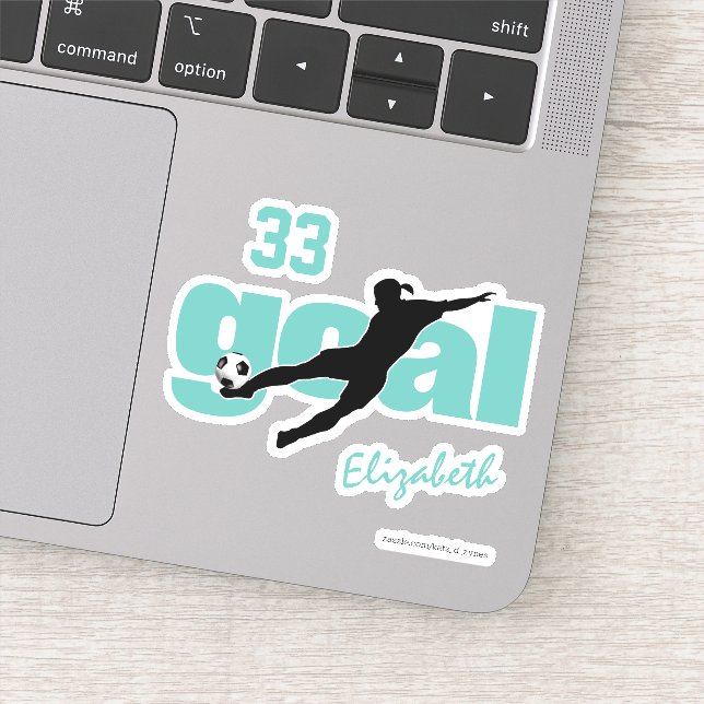 Sticker turquoise noir blanc but filles de football person (Détail)