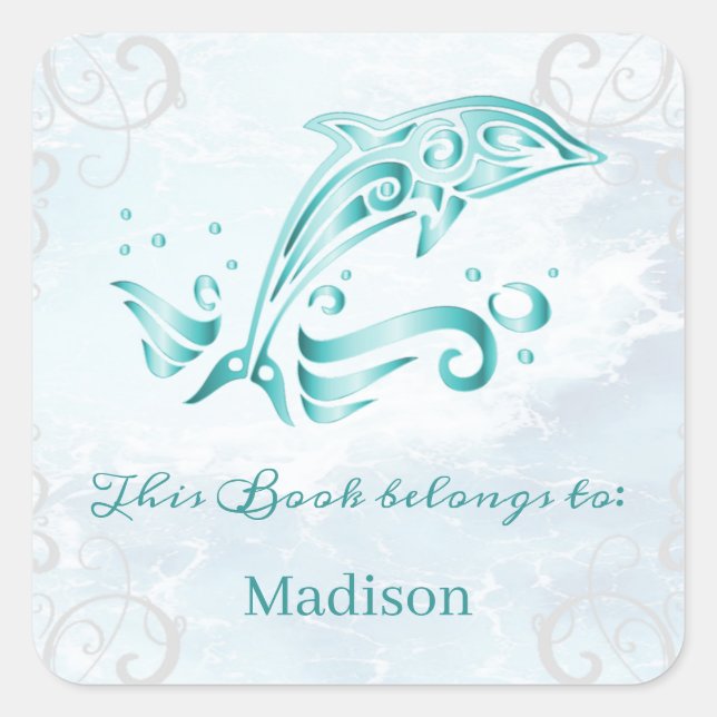 Sticker turquoise pour livre de dauphins (Devant)