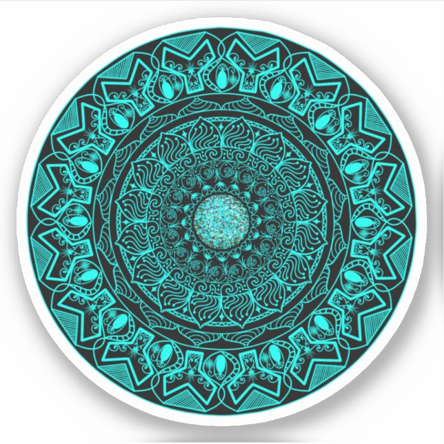 Sticker Turquoise Round Mandala élégant (Devant)