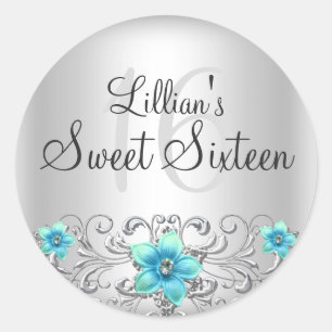 Sticker turquoise Silver Floral Sweet 16