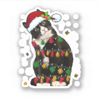 Sticker Tuxedo Chat avec Santa Hat Fantastique lumières de