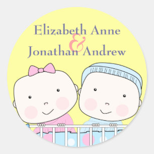 Sticker Twins in Crib, Girl and Boy Names