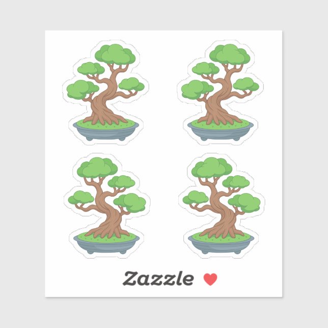 Sticker Twisted Japanese Bonsai Tree Set of 4 (Feuille)